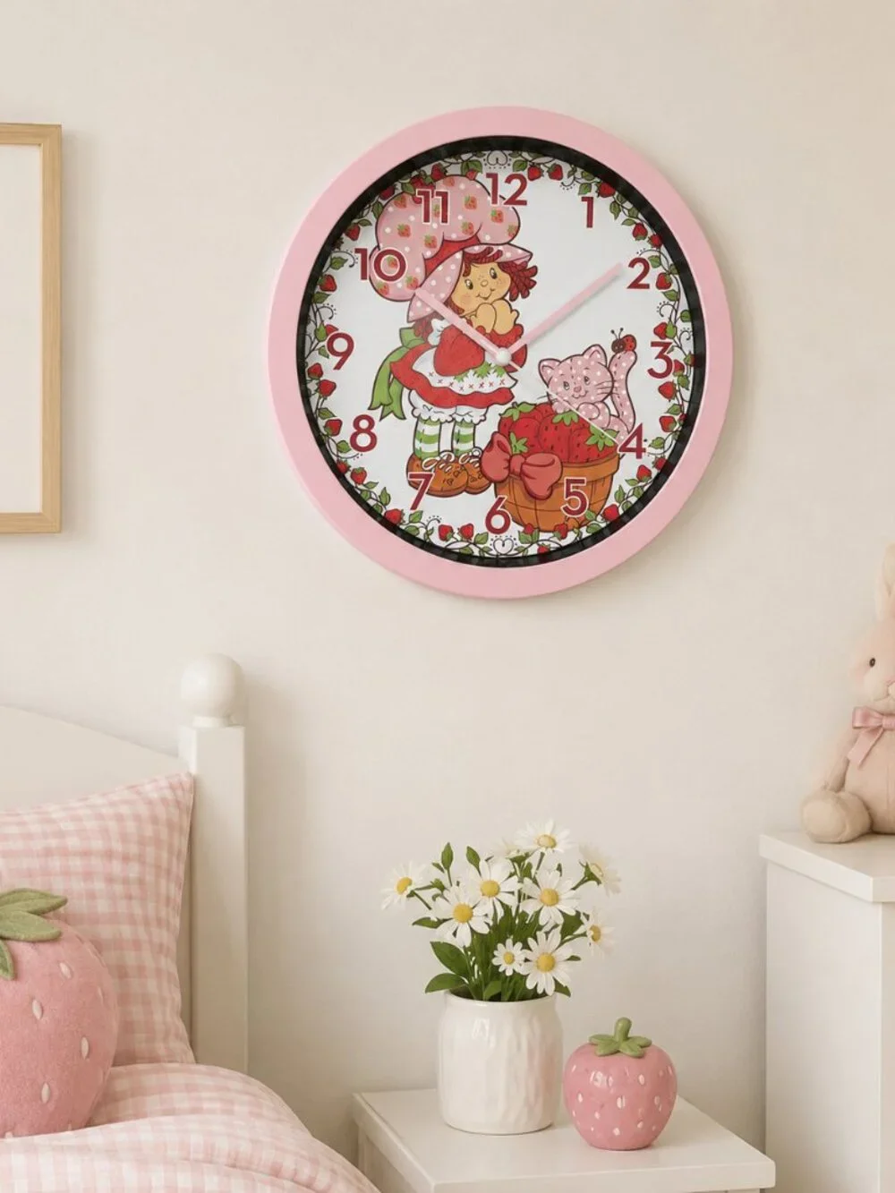 Pink Strawberry Shortcake Wall Clock Kids Room Decor